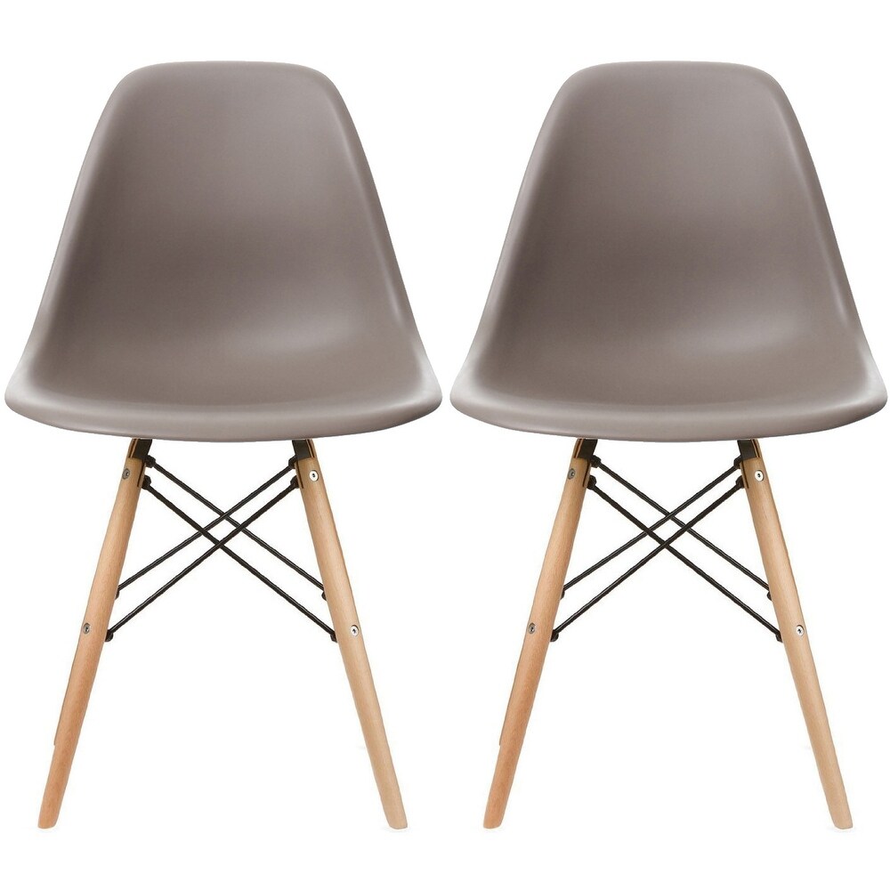 Set of 2 Designer Plastic Eiffel Chairs Solid Wood Legs Retro Dining Molded Shell Hotel Dowel For Kitchen Bedroom Work