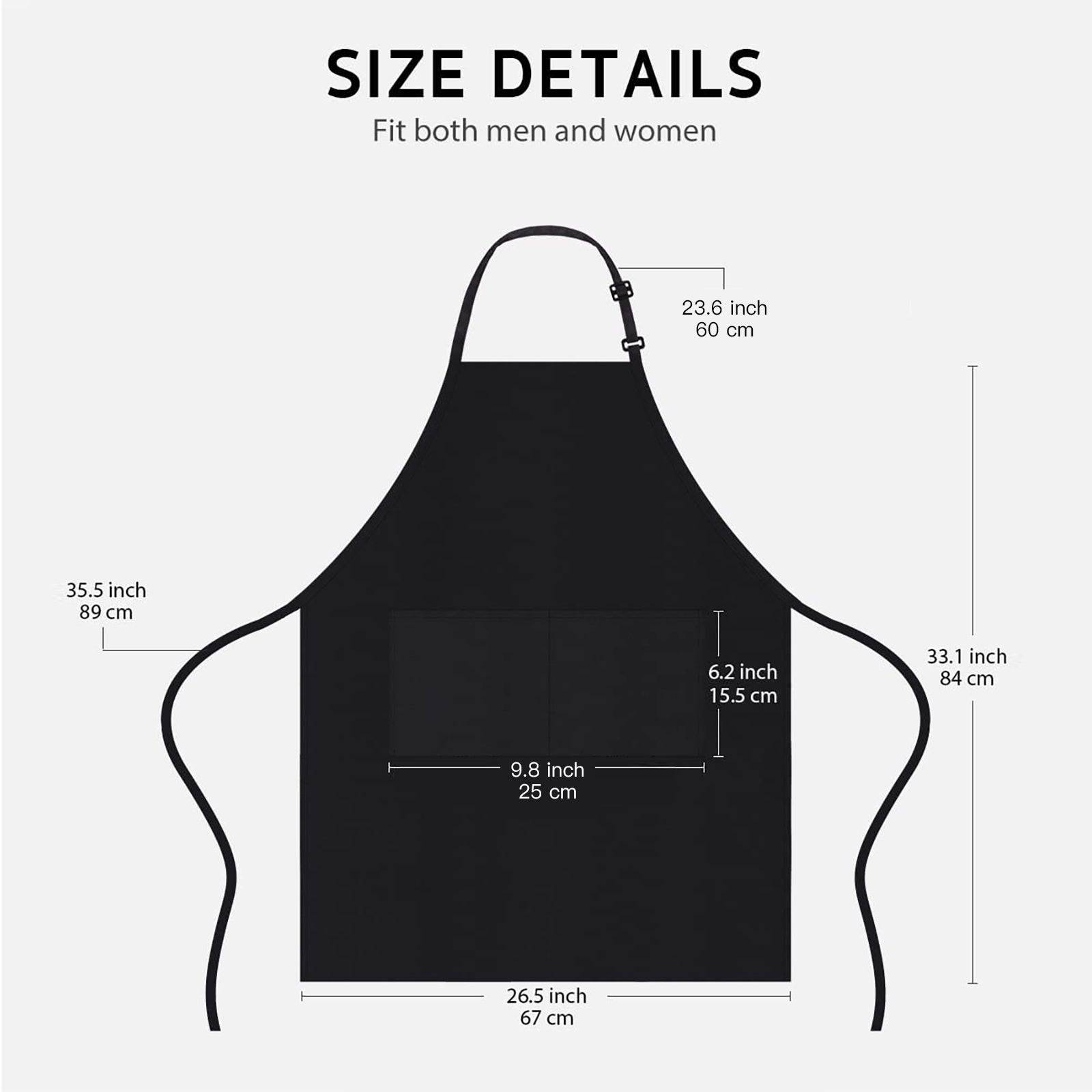 Semfri 2 Pack Adjustable Bib Apron Waterdrop Resistant with 2 Pockets Cooking Kitchen Aprons for BBQ Drawing Black