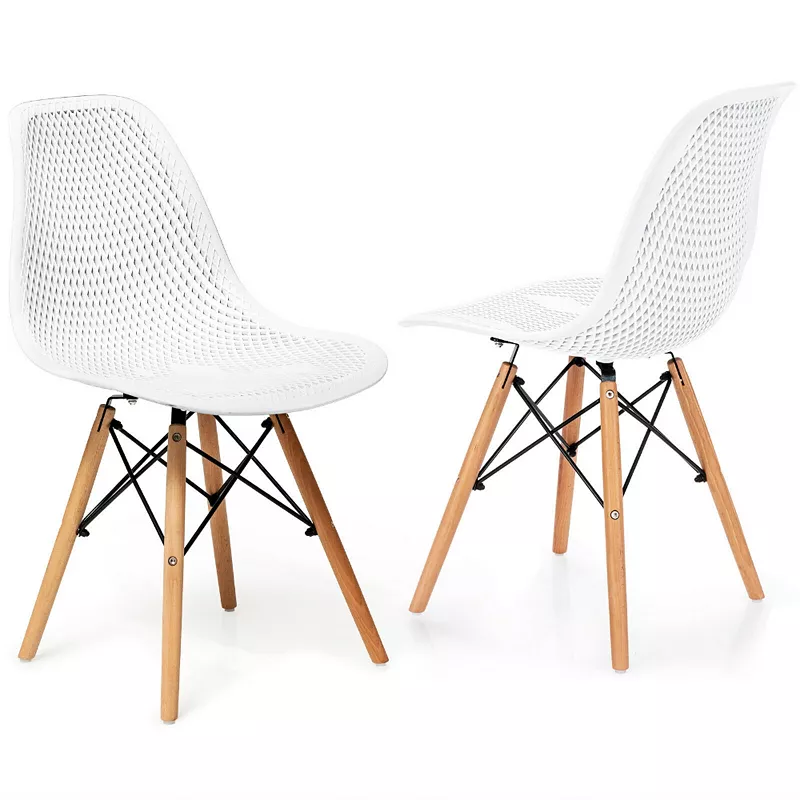 2 Pcs Modern Plastic Hollow Chair Set with Wood Leg