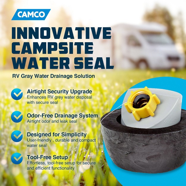 Camco Heavy duty Compact Easy Slip Water Seal Sewer Fitting Odor And Leak Proof Seal For Rv Camper Grey Water With Easy Gripper