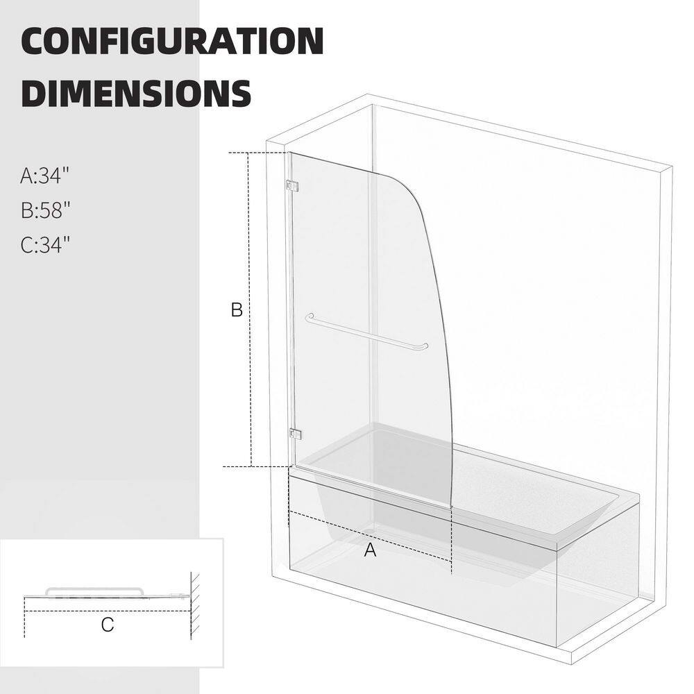 LTMATE 34 in. W x 58 in. H Pivot Frameless Shower Tub Door in Chrome Finish wtih Tempered Glass HDTD1-3458DM