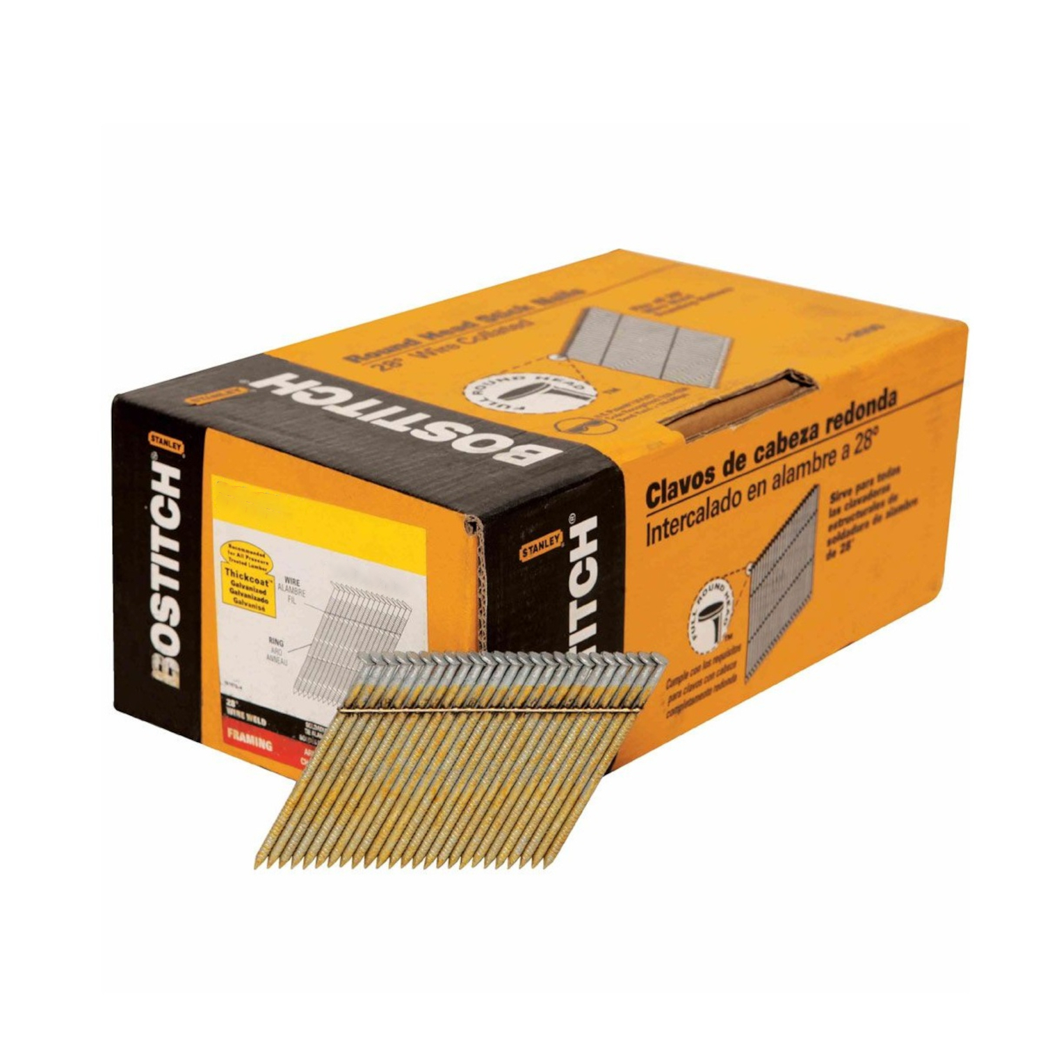 Bostitch 3 in. 10 Ga. Angled Strip Coated Stick Nails 28 deg 2，000 pk