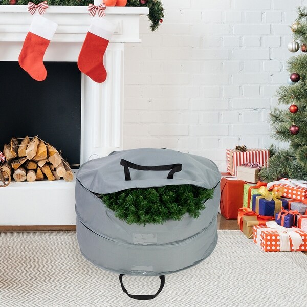 30 Gray MultiSeasonal Double Wreath Storage Bag