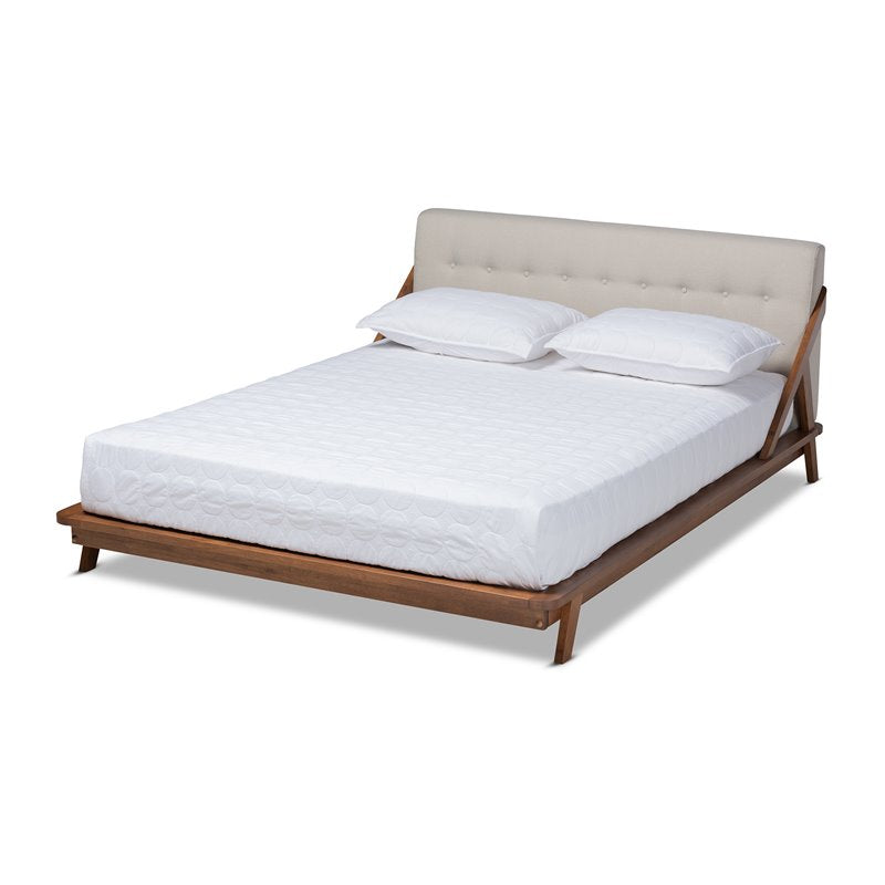 Bowery Hill Mid-Century Upholstered Wood Full Platform Bed - Light Beige