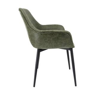 Leisuremod Markley Olive Green Modern Leather Dining Arm Chair with Black Metal Legs (Set of 2) EC26G2