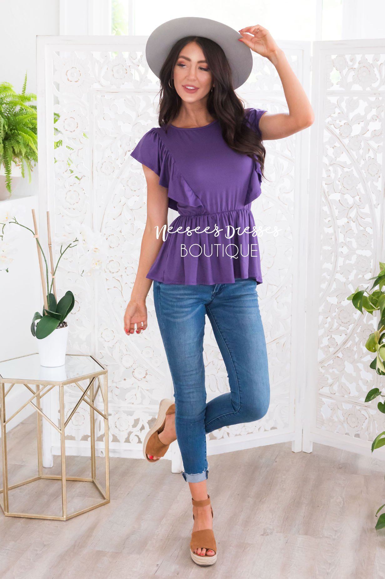 Carefree Modest Ruffle Peplum Blouse