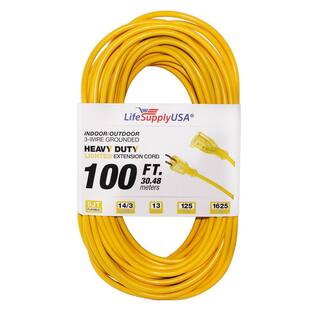 LifeSupplyUSA 100 ft. 143 SJT Full Copper 13 Amp 125-Volt 1625-Watt Lighted End IndoorOutdoor Extension cord 143100FT