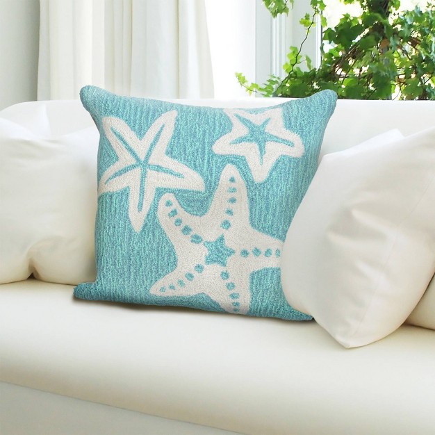 Front Porch Starfish Print Indoor outdoor Square Throw Pillow Aqua Liora Manne