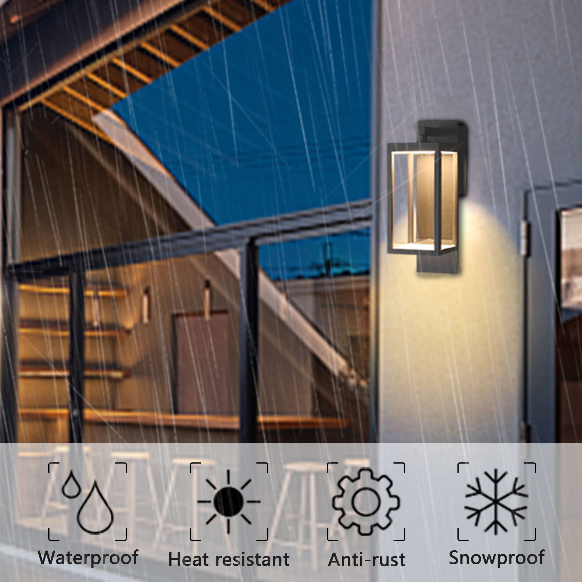 Dusk to Dawn Outdoor Wall Lantern LED Integrated Exterior Light Fixture with photocell and Glass for Porch Entryway Garden