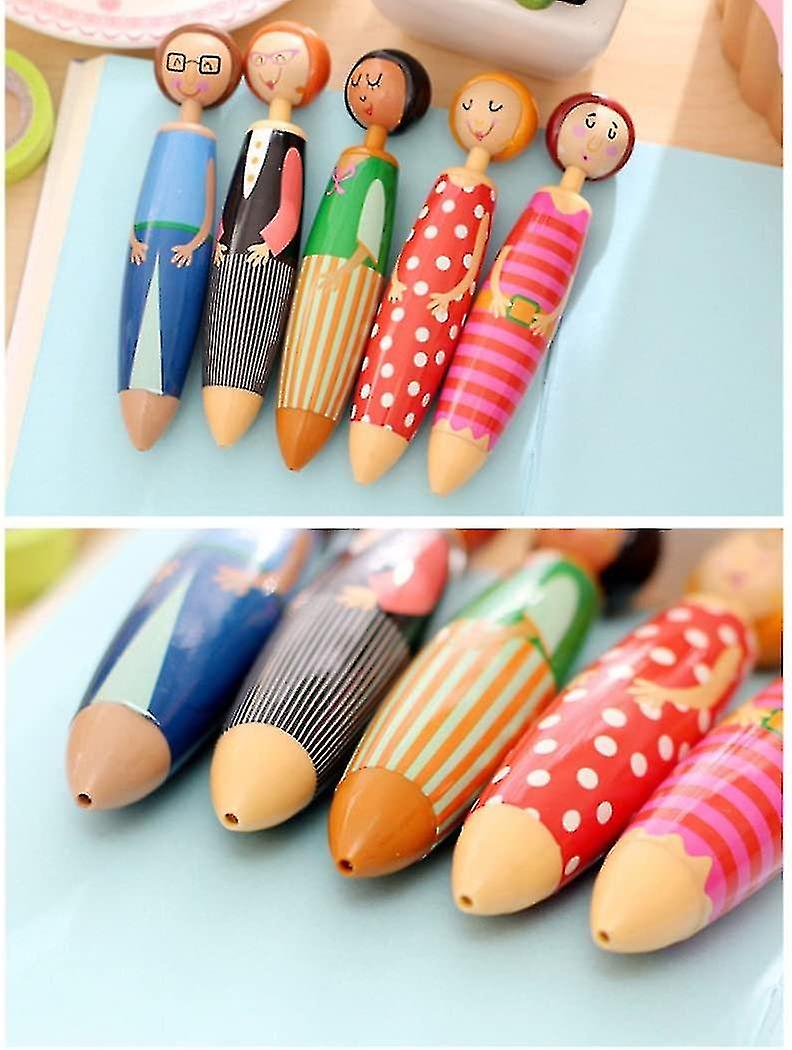 Novelty Girl Doll Design Ballpoint Pen， Cute Creative Stationery And Office Supplies Set Of 5 Pcs