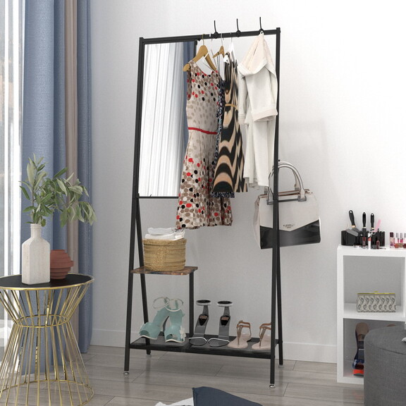 Coat Rack with Mirror  Multifunctional Hall Tree w...