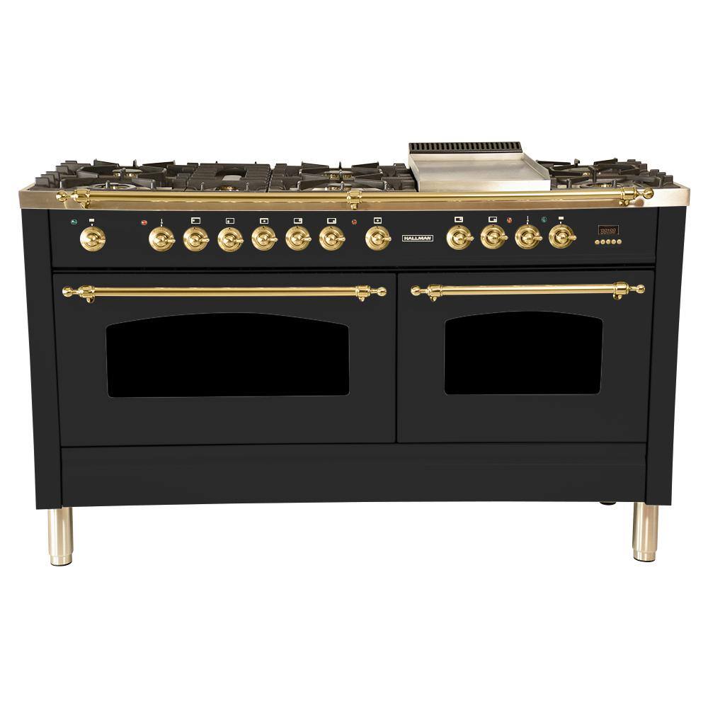 Hallman 60 in. 6 cu. ft. Double Oven Dual Fuel Italian Range True Convection8 Burners LP Gas Brass TrimMatte Graphite HDFR60BSMGLP