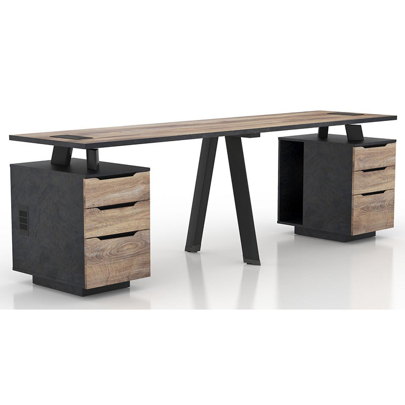 ARTO 2 People Workstation with 2 Cabinets  2.4M - Warm Oak & Black