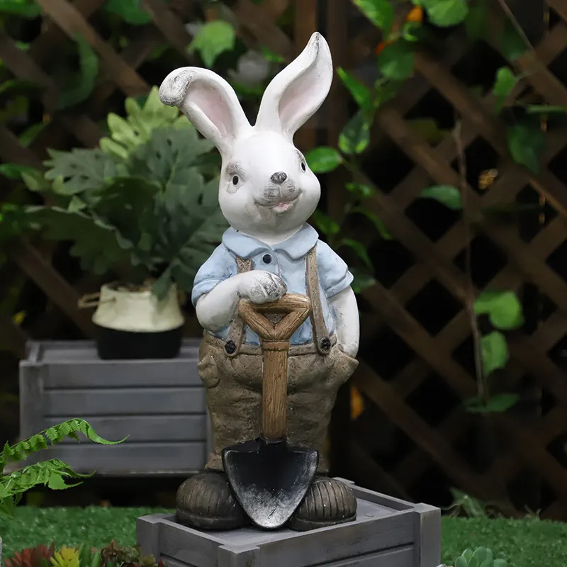 Redeco New Arrival Rabbit Garden Ornament Crafts LED Solar Rabbit Gnome Magnesium Oxide Garden Decor