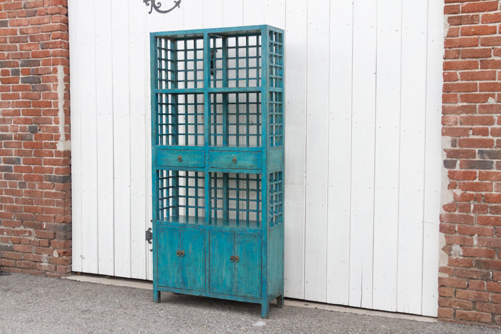 Tall Teal Blue Painted Bookcase Cabinet   Farmhouse   Bookcases   by De cor  Houzz