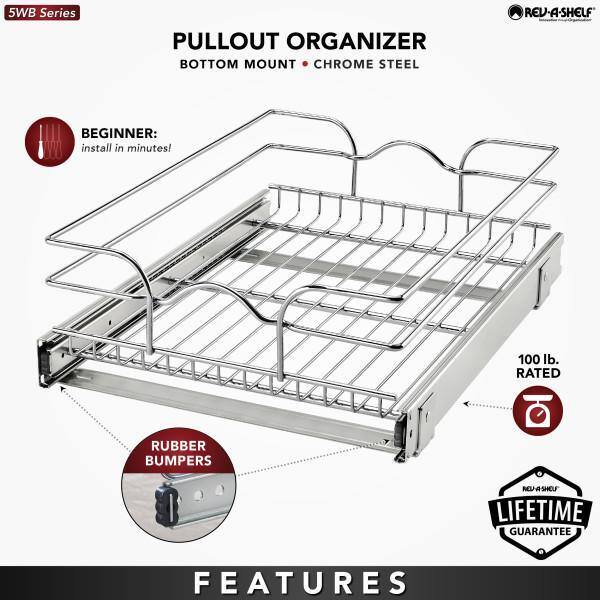 Rev-A-Shelf 15 in. x 20 in. Single Kitchen Cabinet Pull Out Wire Basket 5WB1-1520CR-1