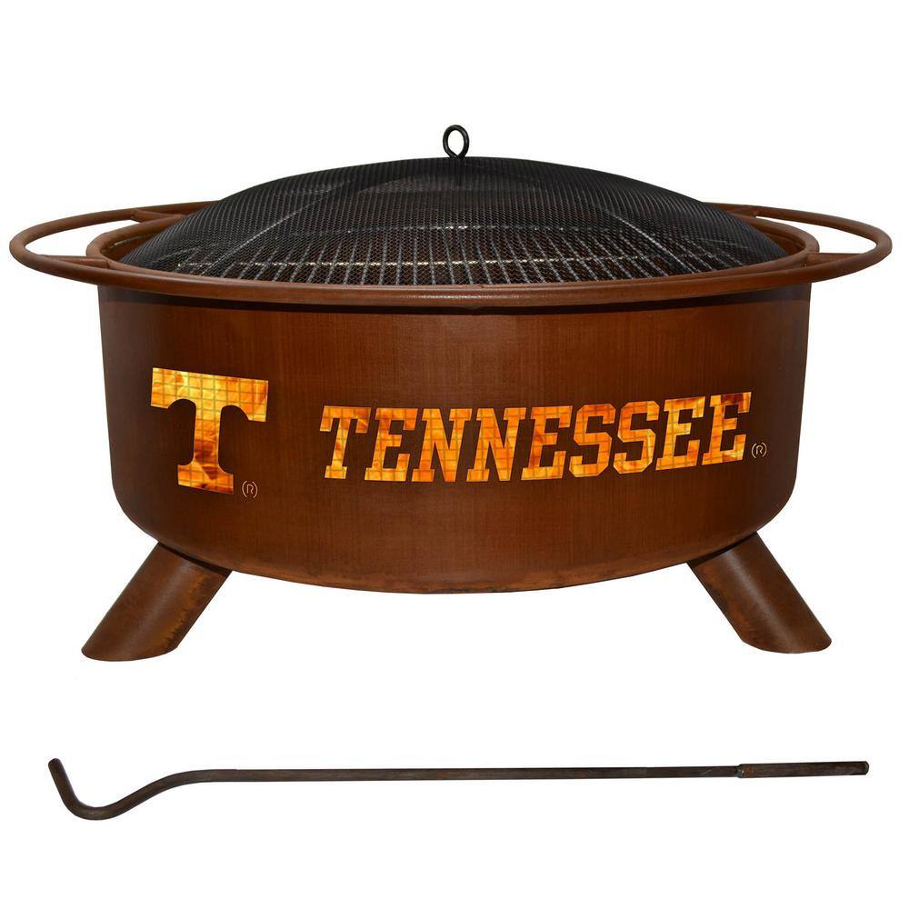 Tennessee 29 in. x 18 in. Round Steel Wood Burning Fire Pit in Rust with Grill Poker Spark Screen and Cover F230