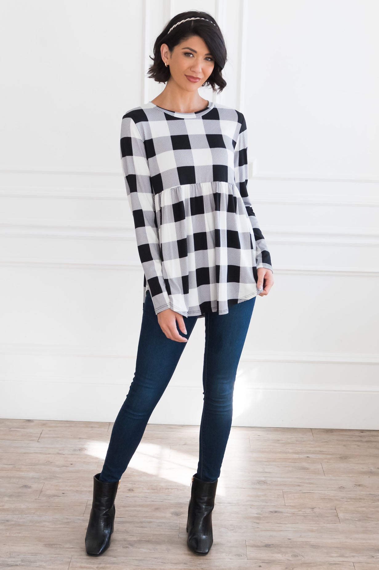 Breezy Plaid Modest Babydoll Top