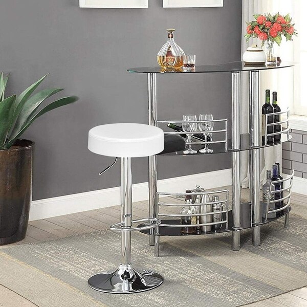 Set of 2 Adjustable Round PU Leather Swivel Barstool with Chrome Footrest-White - 14