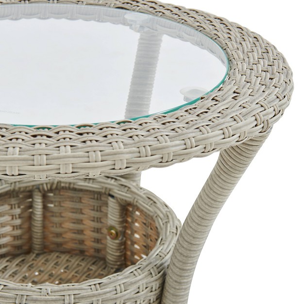 All weather Wicker Haven Outdoor Accent Table With Storage Beige Alaterre Furniture