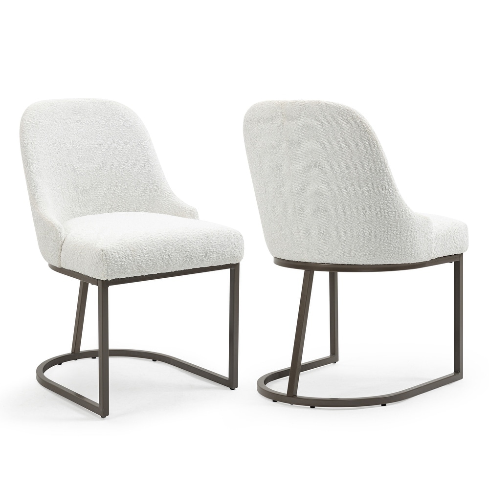 Set of 2 Ayane White Boucle Dining Chair with Iron Legs