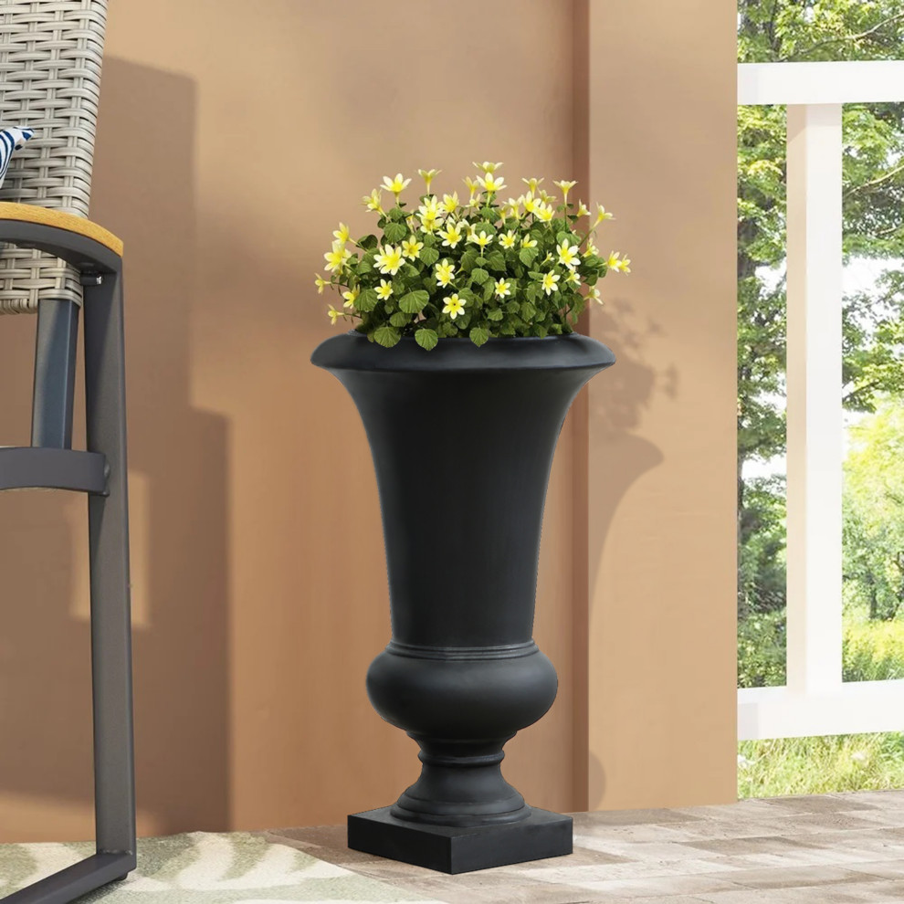 22.75 quotH Black Slim MgO Urn Planter   Traditional   Outdoor Pots And Planters   by Winsome House Inc.  Houzz