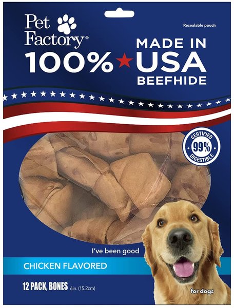 Pet Factory Beefhide 6-inch Chicken Flavored Dog Bones， 12 count