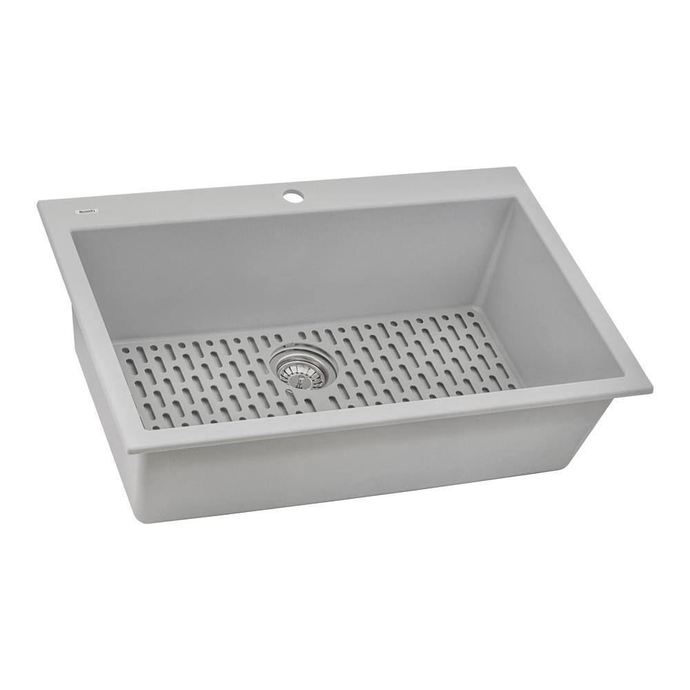 Ruvati epiGranite Silver Gray Granite Composite 30 in. x 20 in. Single Bowl Drop-In Kitchen Sink RVG1030GR