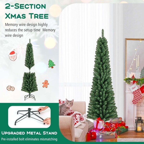 Costway 5/6/7/8 FT Pencil Christmas Tree Artificial Xmas Tree with