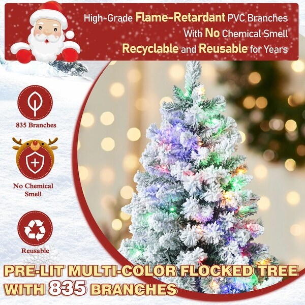 VEIKOUS 6.5FT/7.5FT Artificial Snow Flocked Christmas Tree with Metal Stand