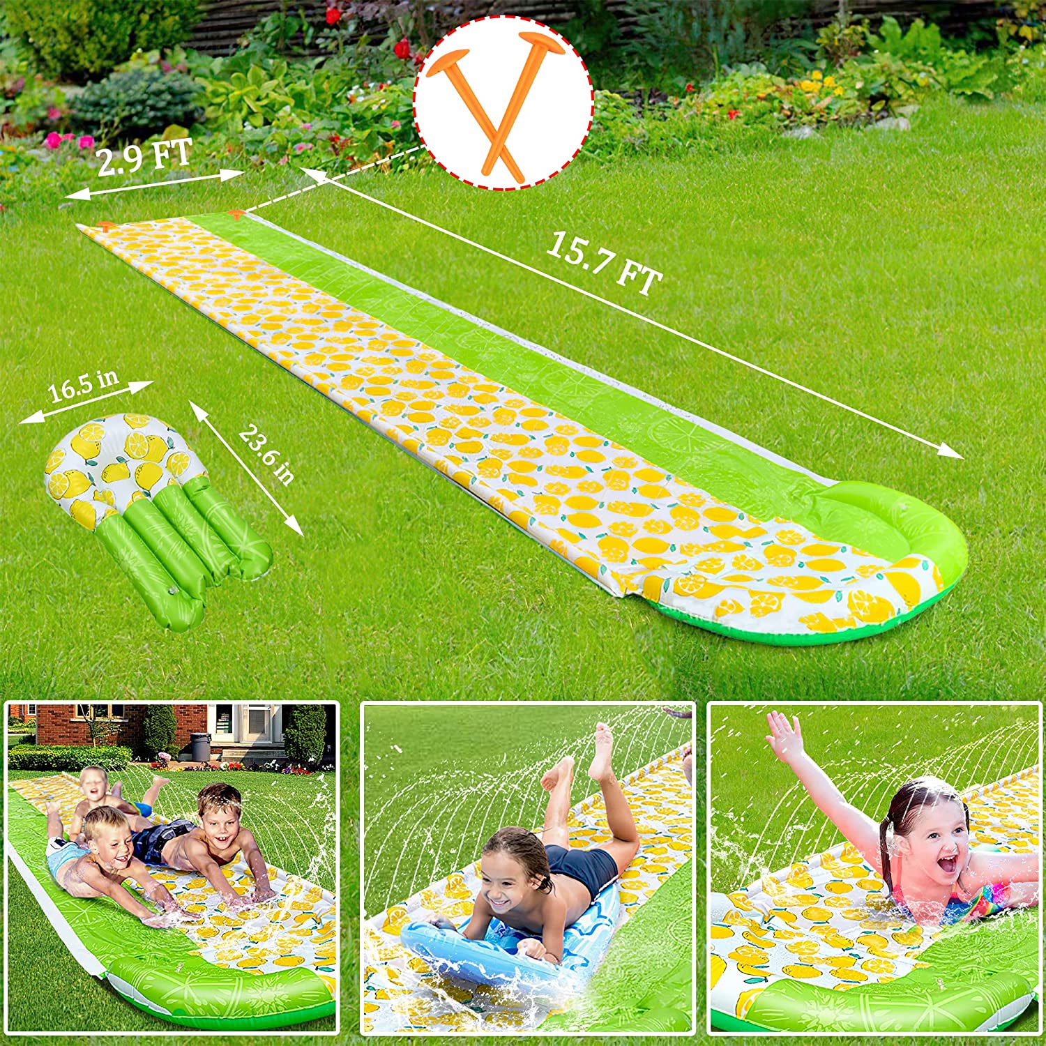 Lavinya Upgraded Slip and Slide, Inflatable Water Slides with Body Boards for Children Birthday Party