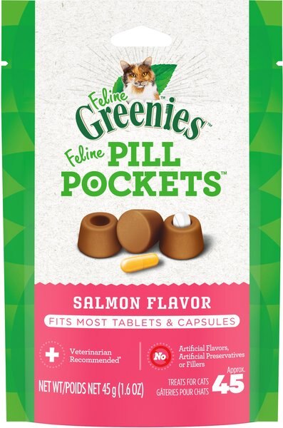 Greenies Pill Pockets Feline Natural Salmon Flavor Soft Adult Cat Treats