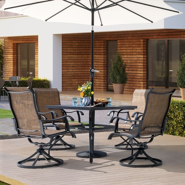 Nuu Garden Patio 5Piece Iron Dining Set with Textilene Swivel Chairs