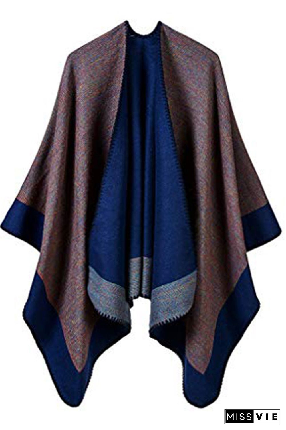 Colorblock Contrast Front Open Plaid Cape Cover Up