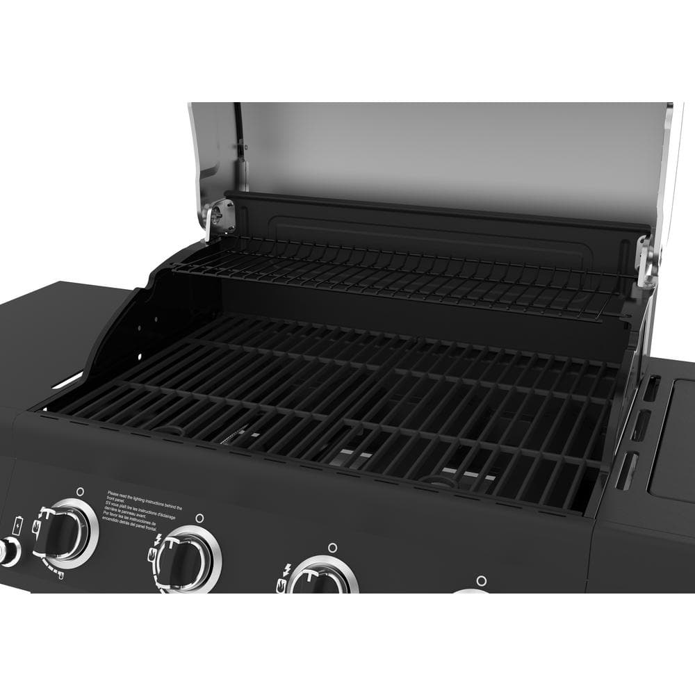 Nexgrill 4-Burner Propane Gas Grill in Black with Side Burner and Stainless Steel Main Lid 720-0925P