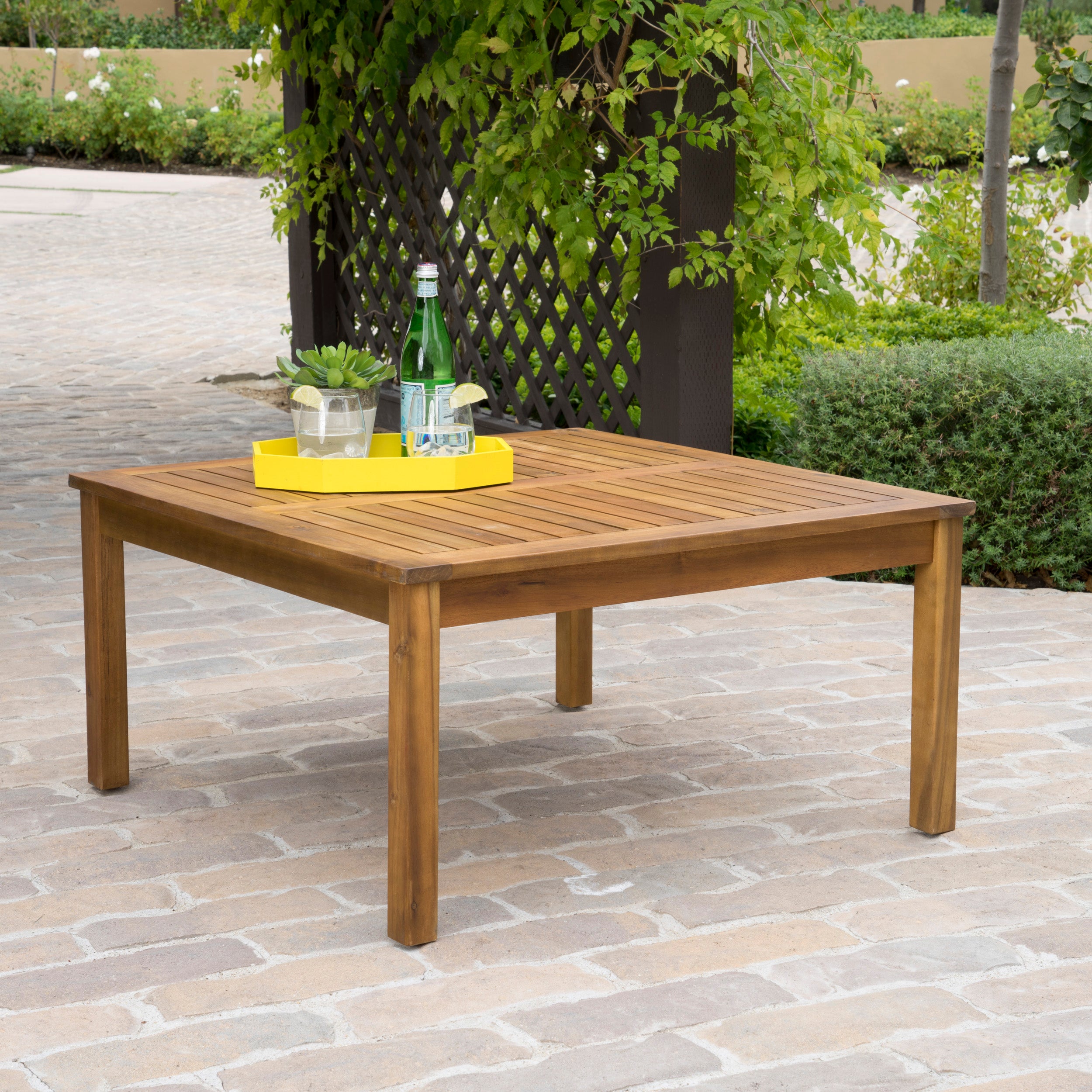 Capri Outdoor Teak Fnished Acacia Wood Coffee Table