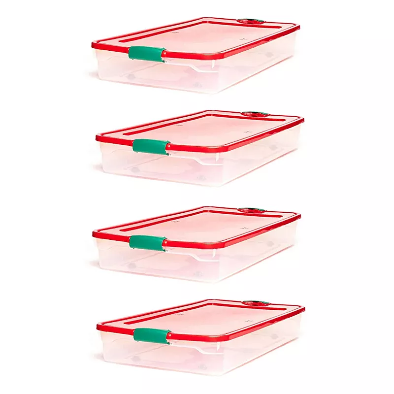 HOMZ 60 Quart Latching Holiday Underbed Storage Container Box， Clear (4 Pack)