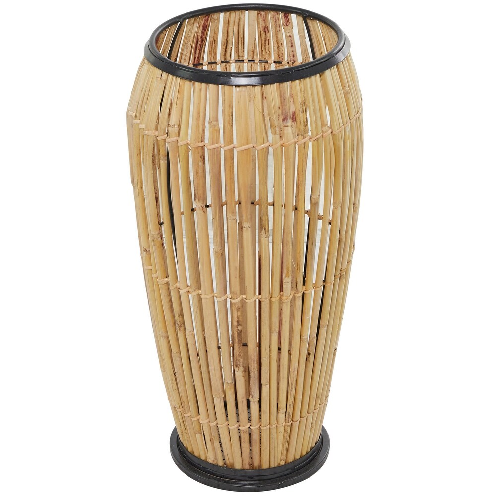 The Novogratz Brown Wicker Handmade Slatted Frame Vase with Black Metal Accents