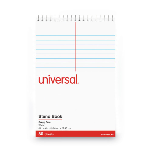 Universal Steno Pads， Gregg Rule， Red Cover， 80 White 6 x 9 Sheets， 6/Pack (96920PK)