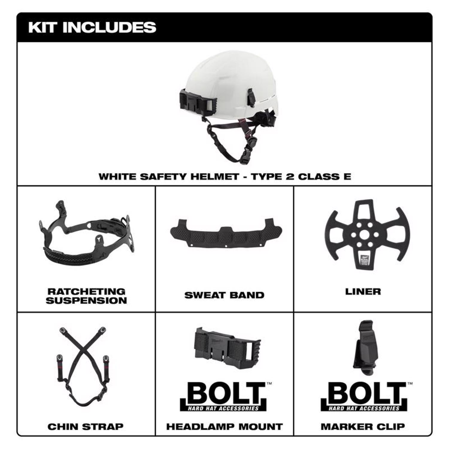 MW BOLT Ratchet Type II Class E Non-Vented Safety Helmet White