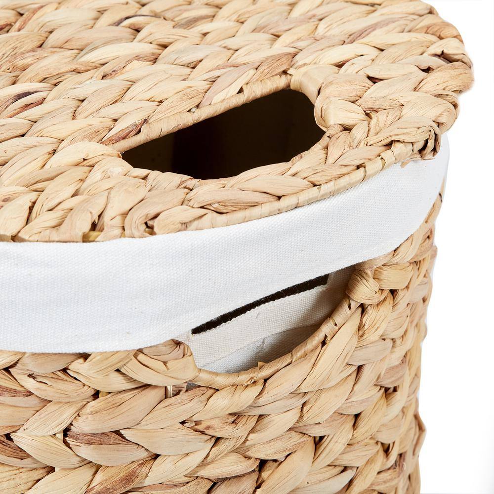 Seville Classics Hand Woven Natural Wicker Water-Hyacinth Lidded Oval Double Laundry Hamper with Bags WEB706