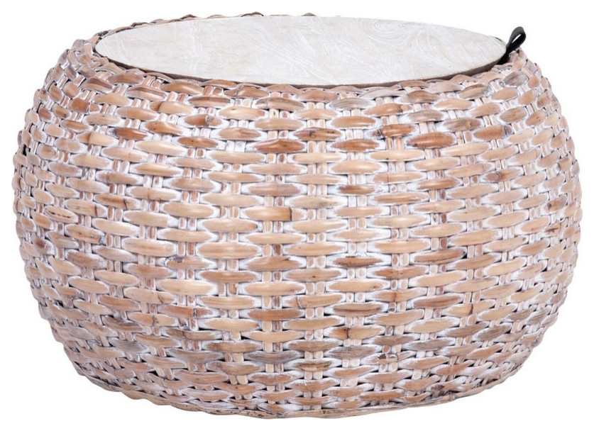 Claire Wood And Rattan Coffee Table Natural/ Whitewash   Tropical   Coffee Tables   by Peachtree Fine Furniture  Houzz