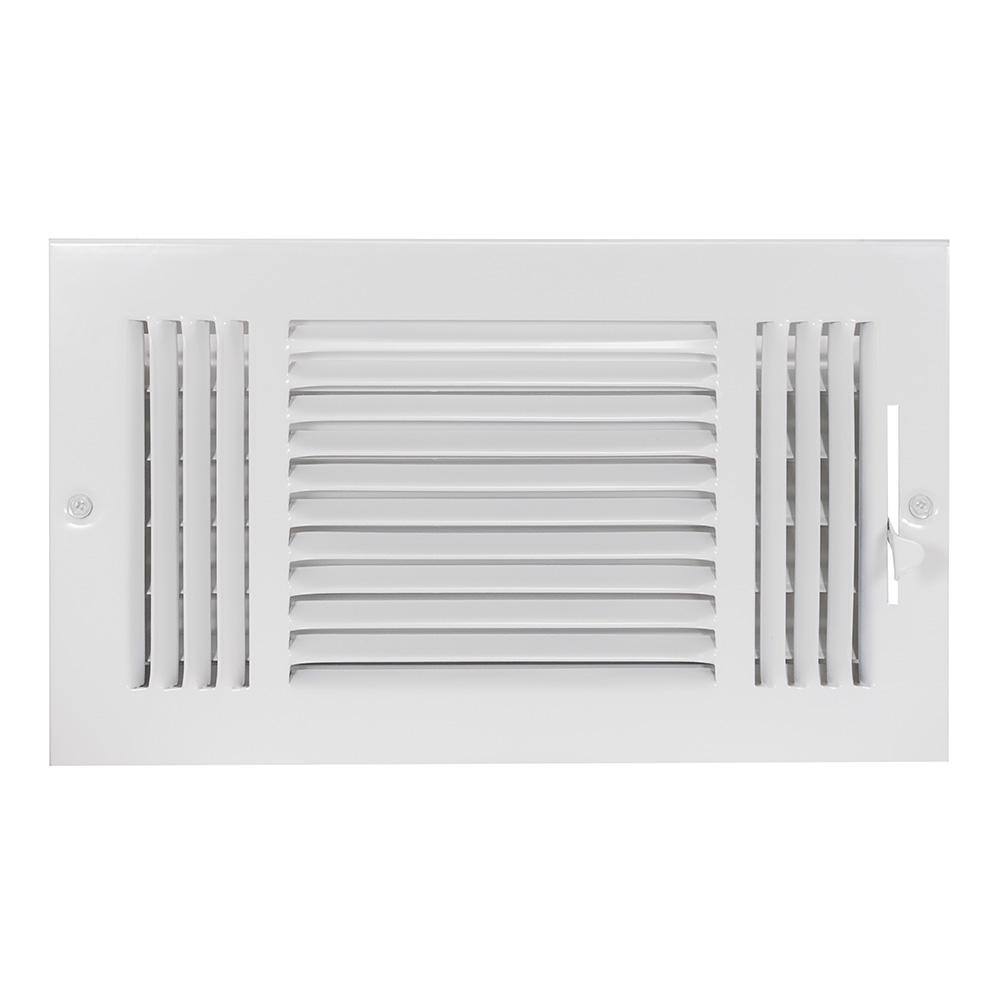 EZ-FLO 12 in. x 6 in. 3-Way Steel WallCeiling Register  White 61615