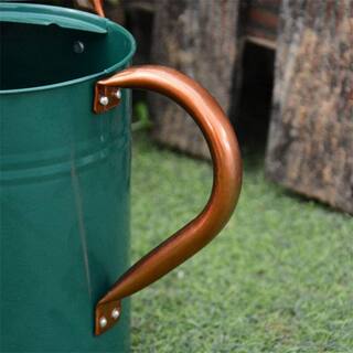 Dyiom 1 gal. Outdoor Steel Watering Can Sliver Galvanized Steel Green Watering Can with Copper Accents B07VX1RZZL