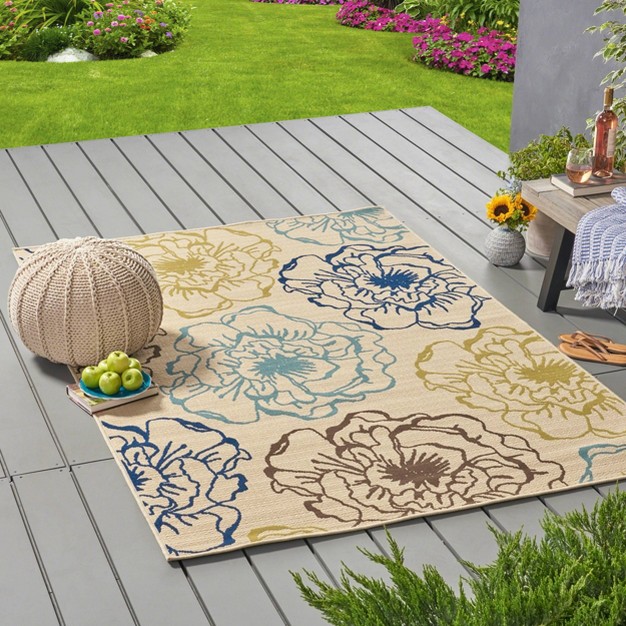 5 x27 X 8 x27 Adley Floral Outdoor Rug Ivory green Christopher Knight Home