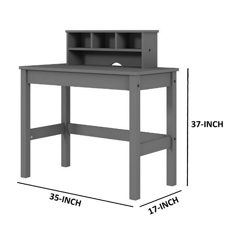 Writing Desk with Wooden Frame and Open Compartments， Gray