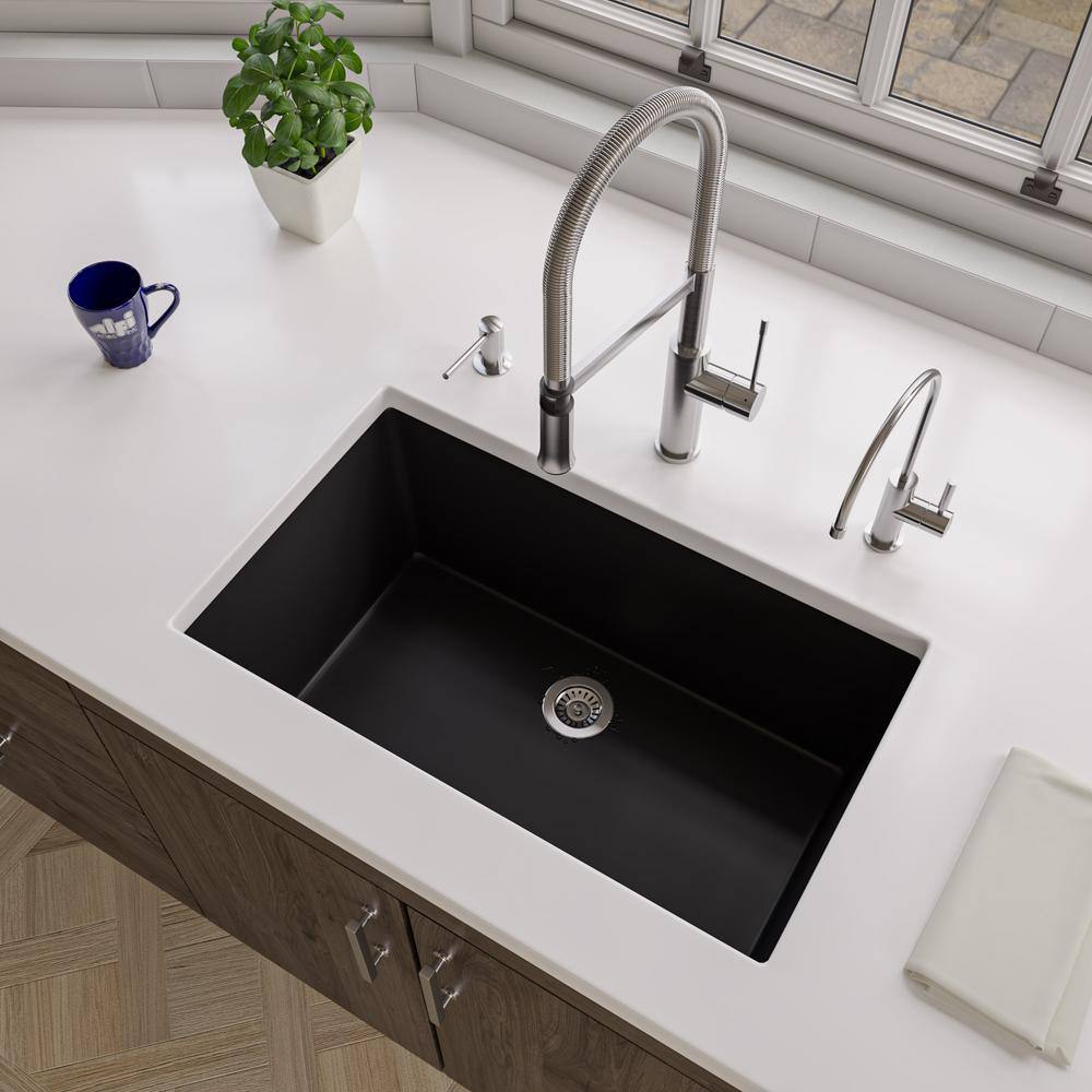 ALFI BRAND Black Matte Fireclay 30 in. Single Bowl Undermount Kitchen Sink AB3018UD-BM