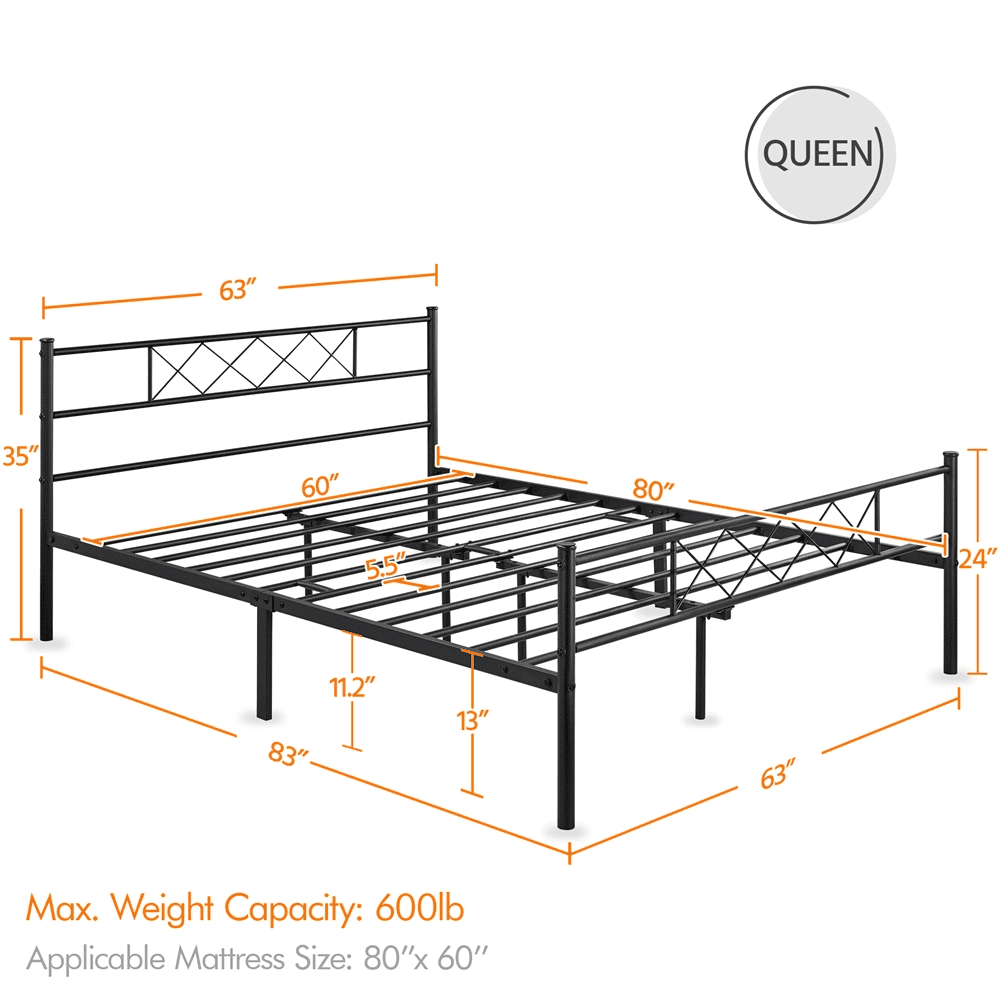 Easyfashion X-Design Metal Platform Queen Bed, Black