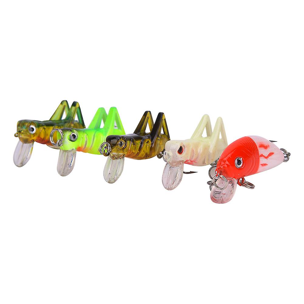 T0046 5pcs Universal Lifelike Fresh Water Hard Bait Grasshopper Minnow Set Artificial Fishing Lure Baits Kit