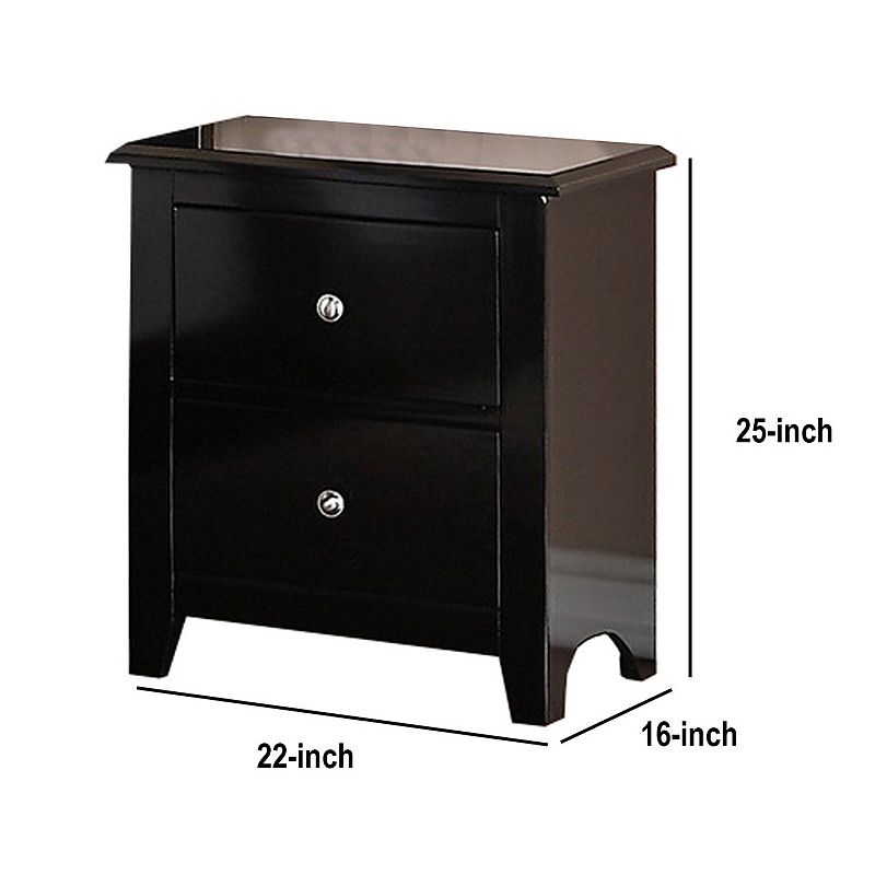 2 Drawer Wooden Nightstand with Metal Knobs， Espresso Brown